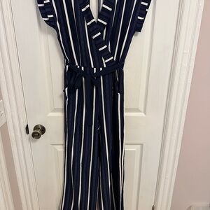 Monteau Navy and White Striped Jumpsuit
